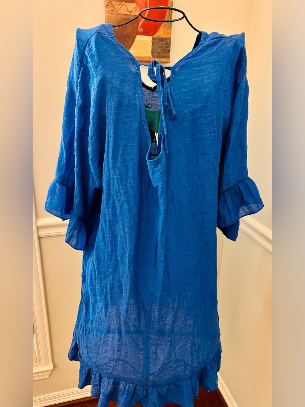 Ekouaer Women's Royal Blue V-Neck Ruffle Hem beach coverup with Tie Back - Picture 5 of 5